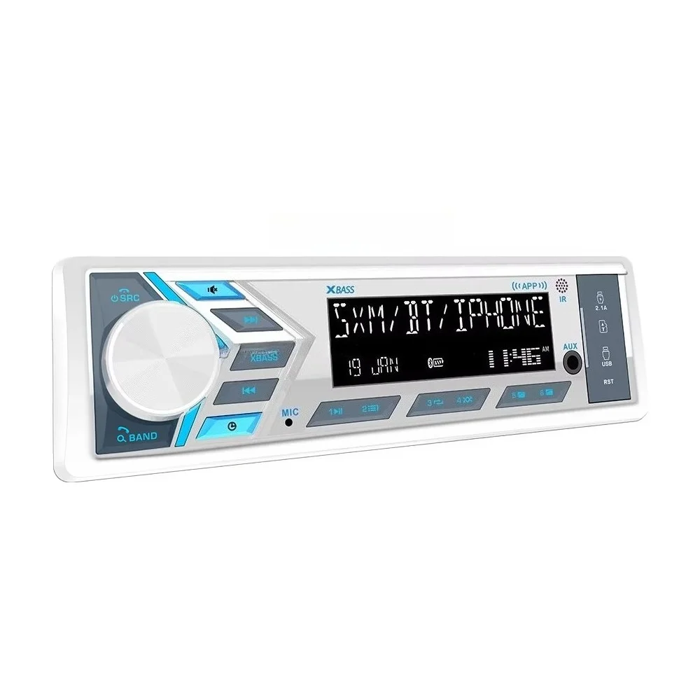 Single DIN Marine Receiver Stereo 300 Watts Peak Power with LCD Mic HandsFree Calling for Boat BT AUX MP3 USB SD FM
