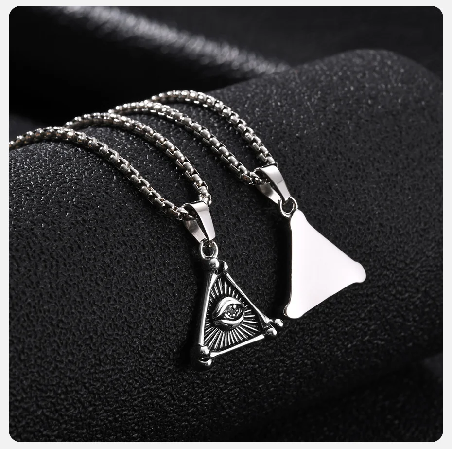 Vnox Geometrische Halskette mit Anhänger „Auge der Vorsehung“ im Dreieck, Vintage-Silberfarbene Punk-Kette, Schmuck für Männer, Glücksamulett-Geschenk – Detail 5