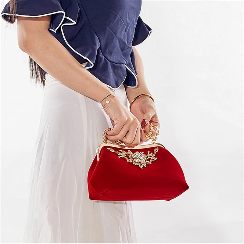 

ABQR женская сумка с бриллиантами и жемчугом, винтажная вечерняя сумка с кристаллами и цветами, свадебная вечеринка, клатч для невесты, кошелек (красный)