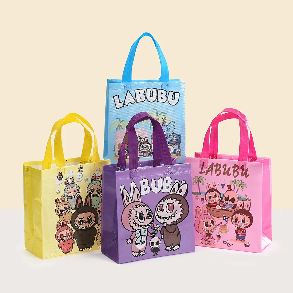 StoBag, Labubu Cartoon Design Reusable Non-Woven Gift Tote Bags, Carrying snacks candy, For Birthday Party, Children's Day