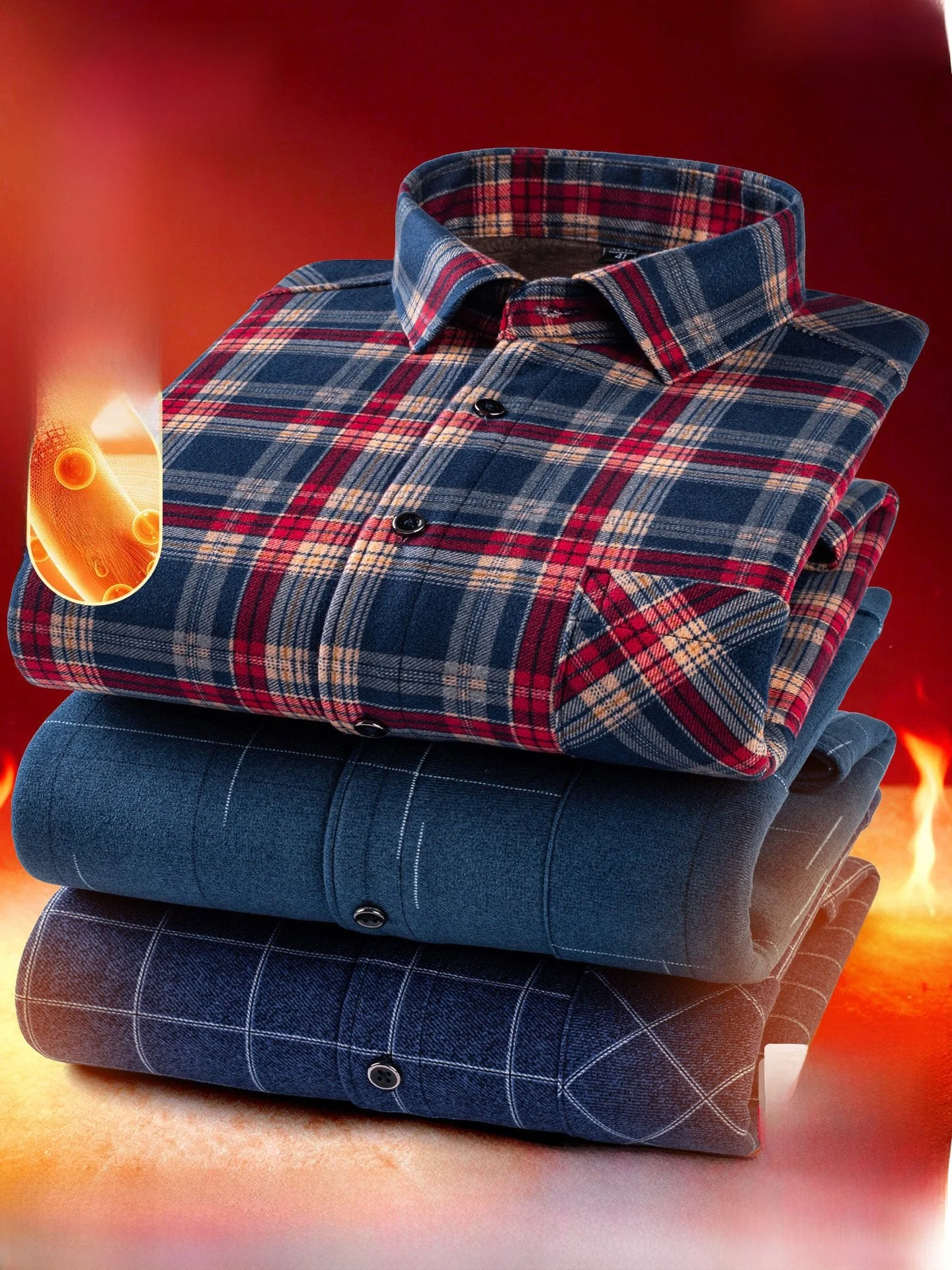 Lormen Men's Long Sleeve Fleece Lined Thickened Warm Casual Shirt Vintage Plaid Winter New Style Breathable Outdoor Fashion C...