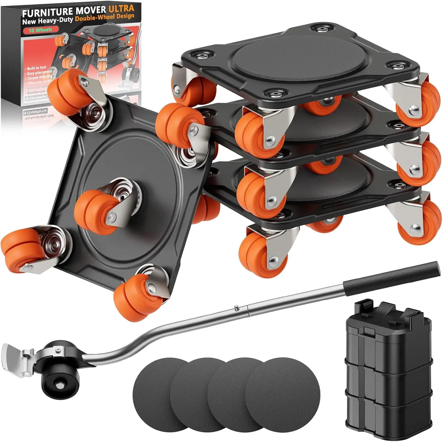 

Ultra Furniture Mover with 10 Wheels – Heavy-Duty Double-Wheeled Dolly and Lifter, Supports Up to 2200 lbs