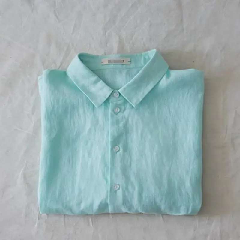 Prachtige Mint een Linen ort Sve irt damestop Super White Enhancing Summer Faion Koreaanse Sle Straight Cut