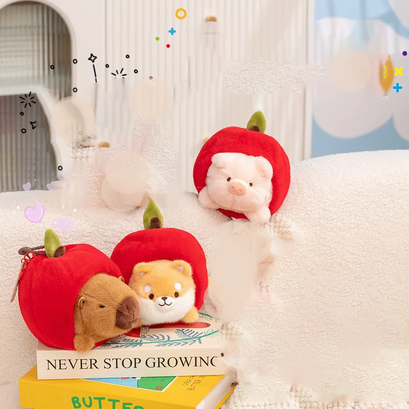 Mainan Anjing Kapibara Lucu dan Kreatif 16CM yang Dapat Dilepas Menjadi Buah Apel Kartun, Hadiah Ulang Tahun Natal