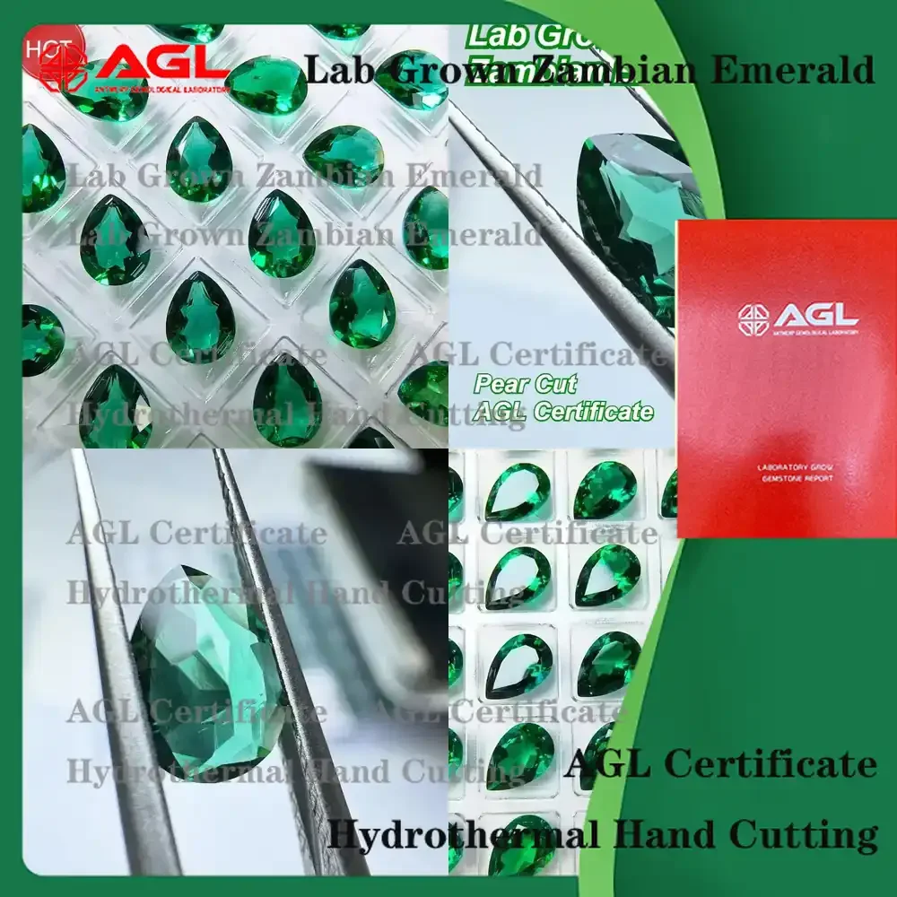 

Lab Grown Zambian Emeralds Pear Shape Hydrothermal Synthetic Emerald Gemstones for Jewelry Making Rings Pendants Settings AGL