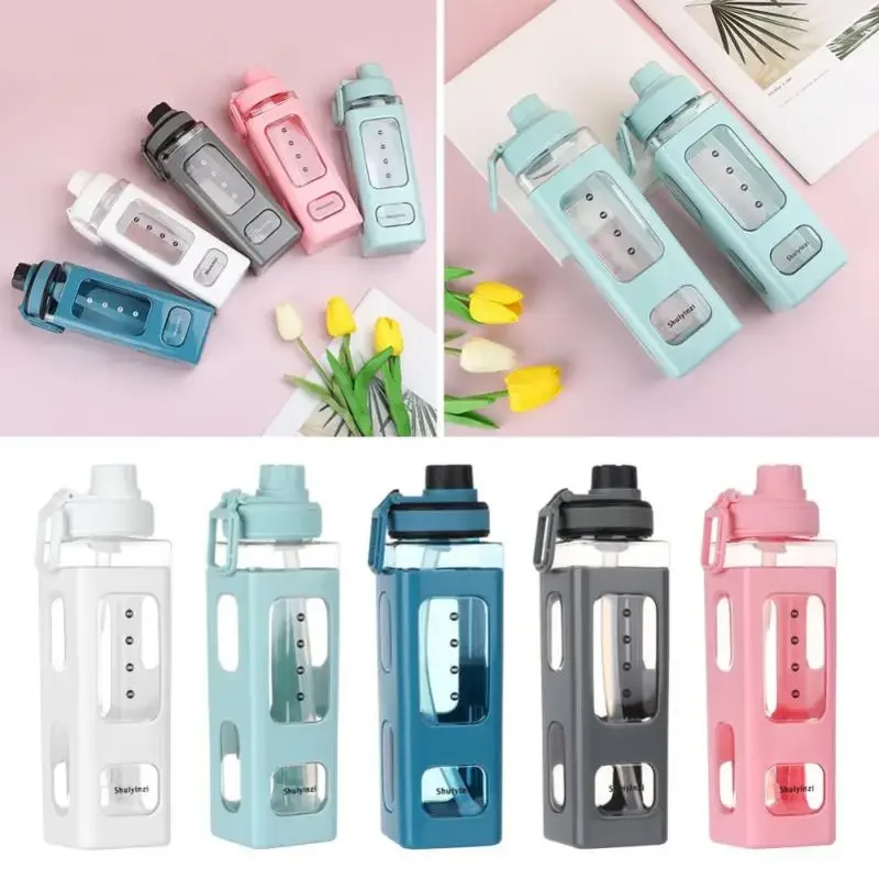 700ml Cute Water Bottle for Girls with Lid Straw Sticker Plastic Juice Milk Portable Kawaii Tumbler Children's Drinkware DIY Gif