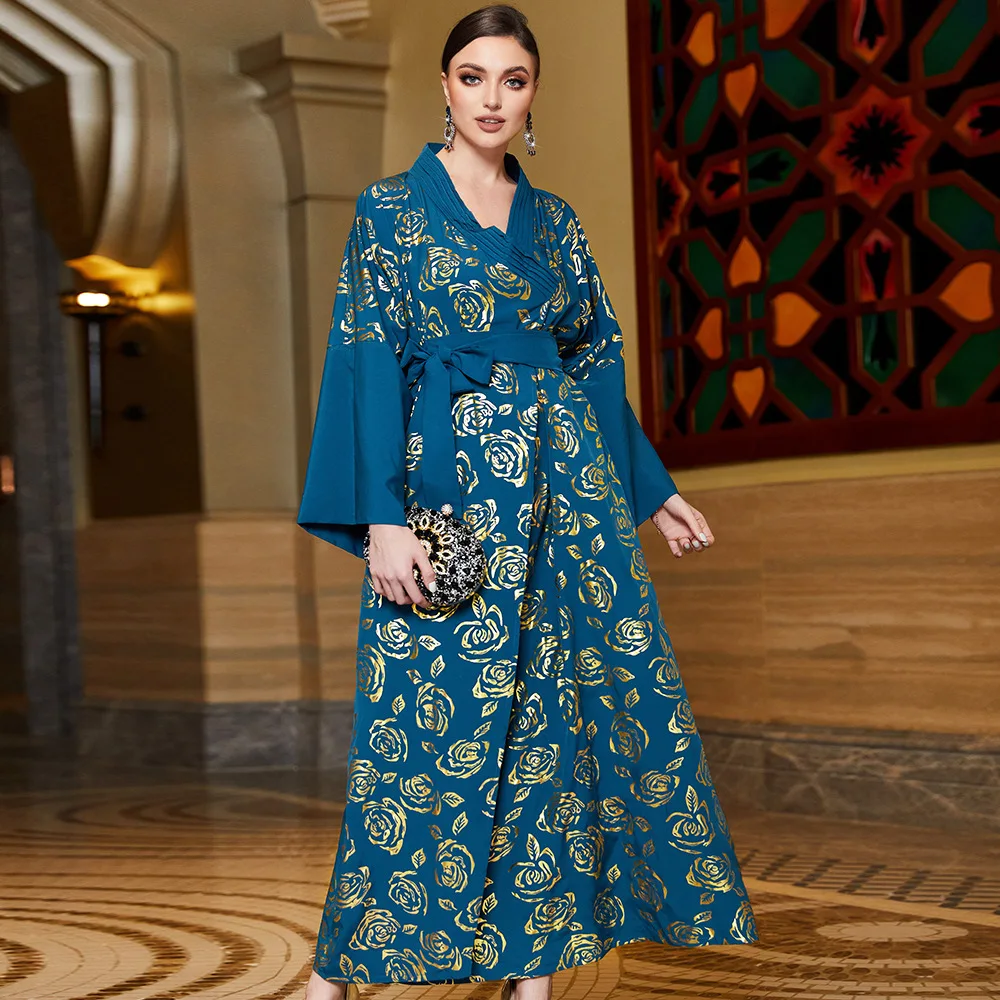 UNI Eid Ramadan musulman Abaya femmes fête Rose bronzant col montant prière maroc Abayas robes dubaï arabe robe robes