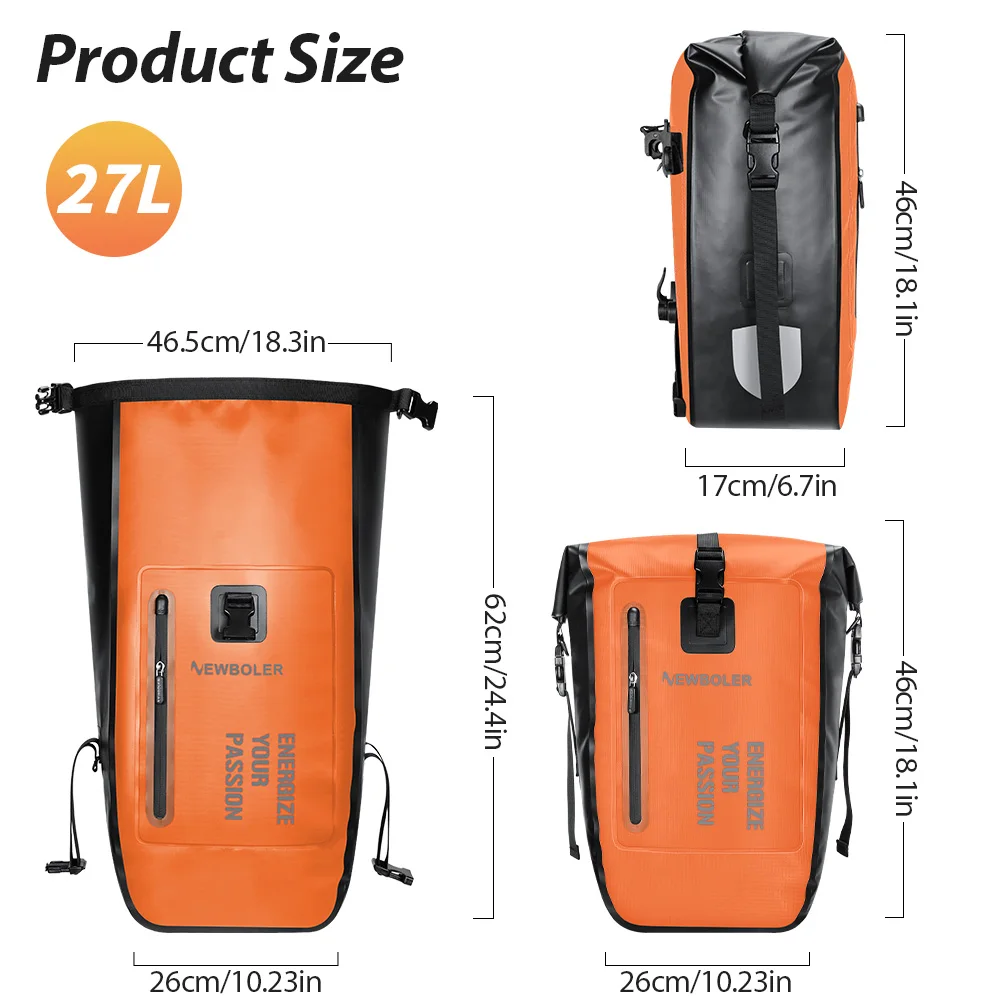 NEWBOLER 27L Bike Pannier Bag Big Capacity Waterproof Travel Cycling Bag Bicycle Rear Seat Trunk Bag Electric Bike Accessories