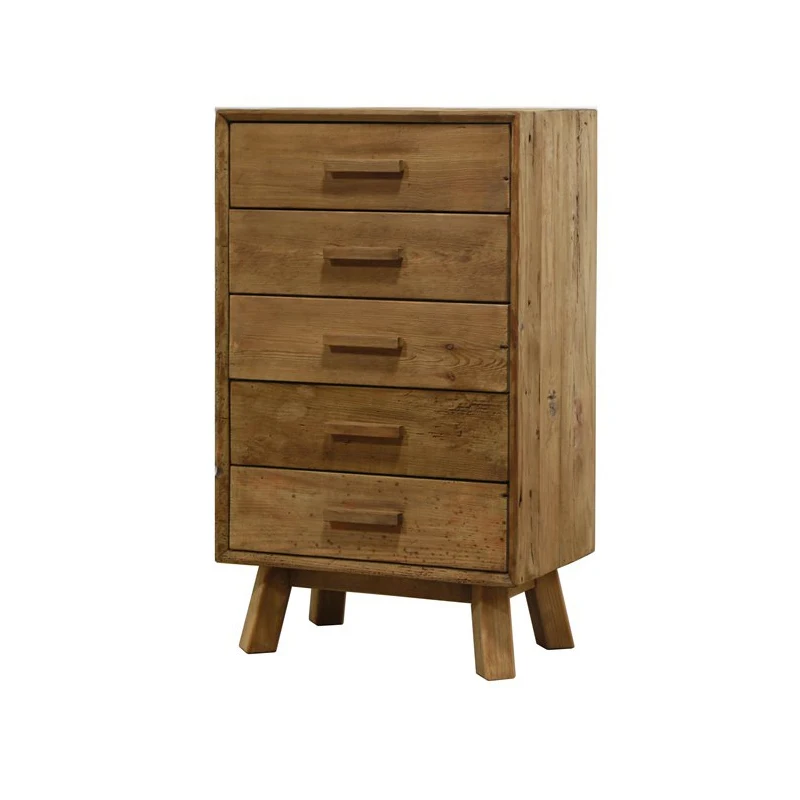 

Small standing wooden bedside table storage cabinet with five drawers