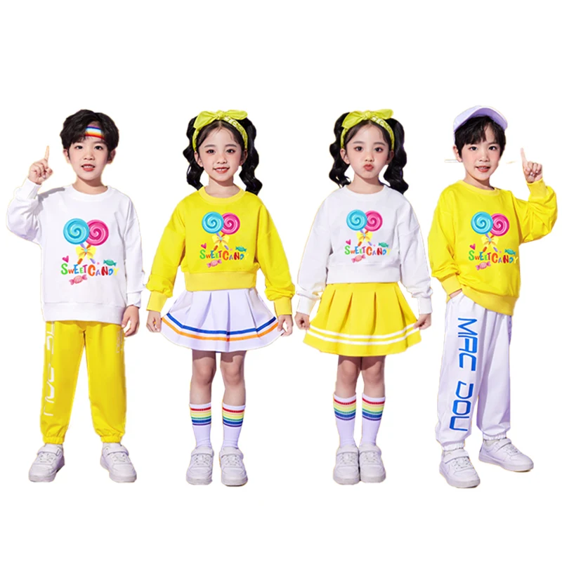 Hip Hop Dance Costumes for Girls Boy Twin Clothes Set Korean Kids Streetwear Set Cute Child School  Performance Suit Outfit 3-16