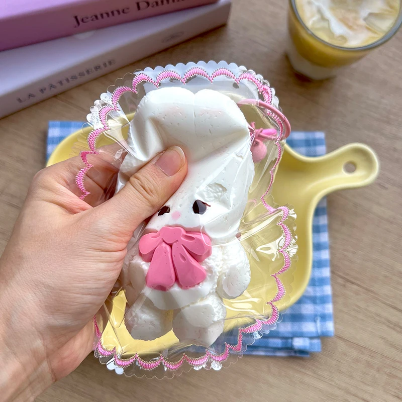 Bow Bunny Food-grade Silicone Taba Squishy, Office Stress Relief Creamy Soft Handmade Squeeze Toy, Christmas Easter Gift