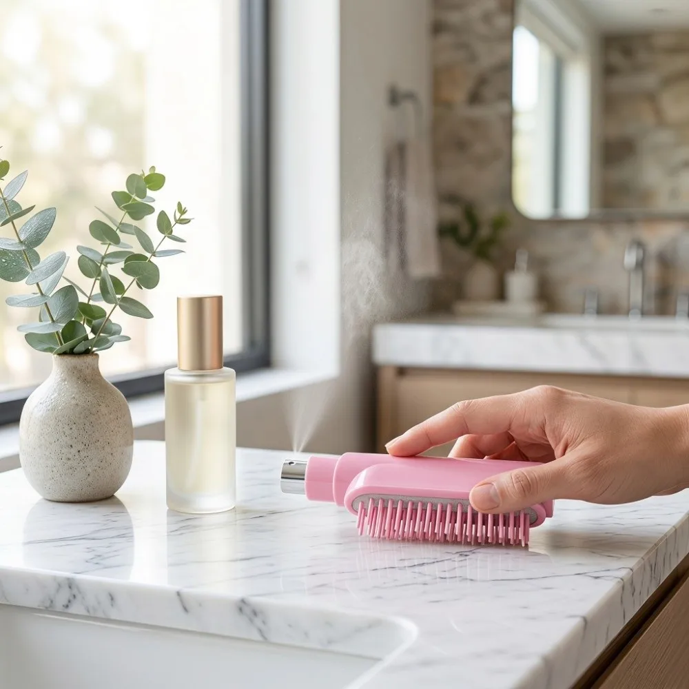 Refillable Spray Massage Comb Portable Hair Care Pocket Spray Hair Brush Scalp Massager Multi-Function 2-In-1 Misting Hair Brush