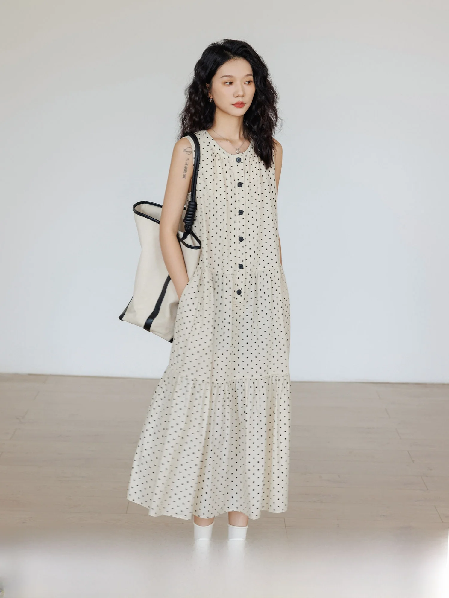 

Summer Leisure Sle round Ne Svel Loose A-Line Dr Women's Gingham Vest Skirt Cotton Linen Blend Ci Commute