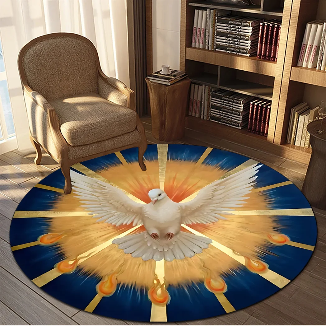 Plush Round Dove Feather Mat Accent Rug Cushion Polyester Floor Mat for Living Room Bedroom Bathroom Home Decor Polyester Floori