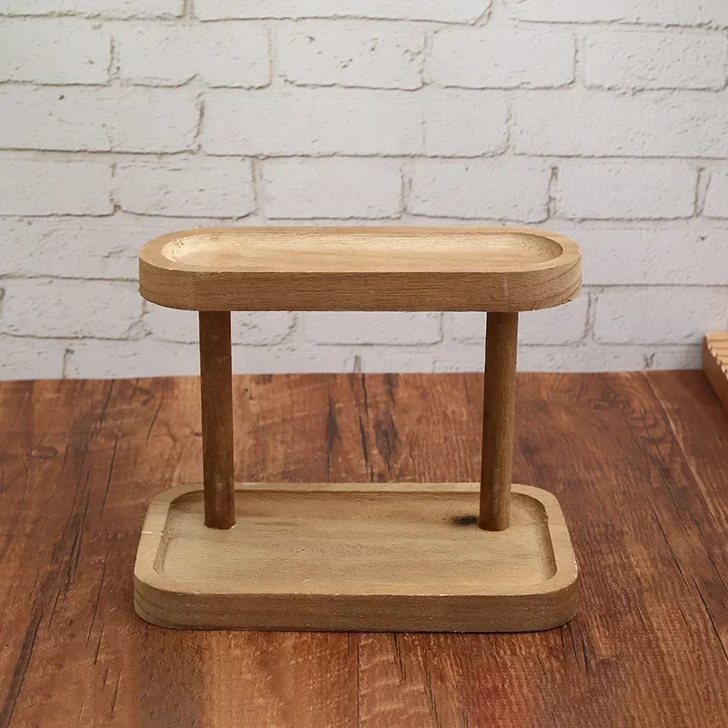 1pc Display Rack Desktop Solid Wood Storage Shelf 2-Tiers Desktop Organizer Shelves Desk Dressing Table Cosmetics Storage Rack