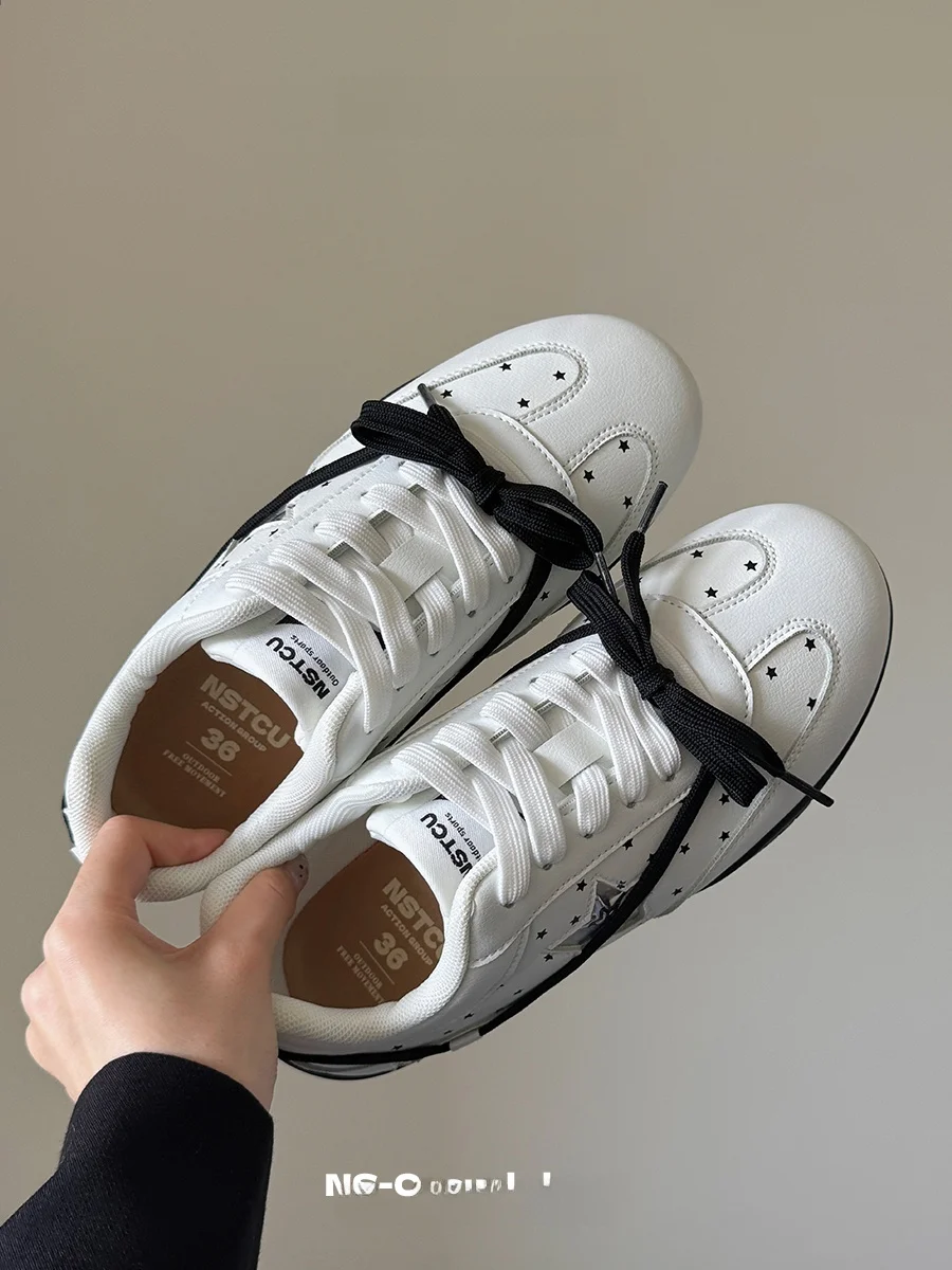 

Retro Korean Style Women's Casual Shoes Original Design Low Top Flat Rubber Sole Breathable Synthetic Leather Dequan Shoes