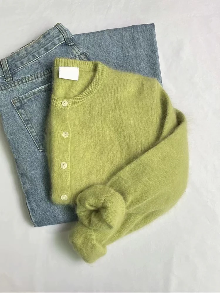 เสื้อคลุมคาร์ดิแกนไหมพรมผู้หญิงแฟชั่นฤดูใบไม้ร่วง กระดุมแถวเดียว คอทรงโอ สไตล์เกาหลี เรียบง่าย ทรงเข้ารูป แขนยาว