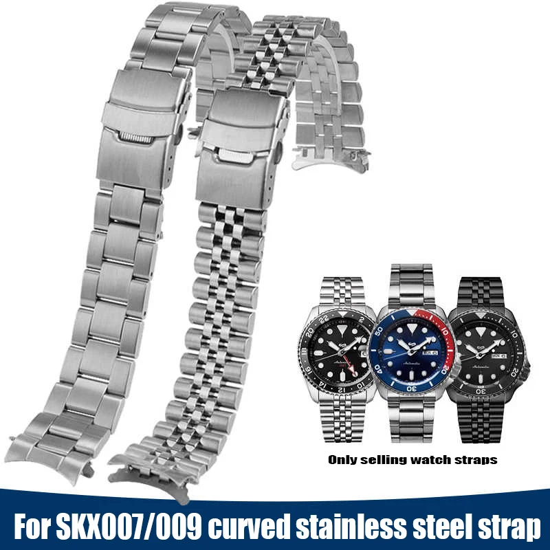 For Seiko No.5 SKX007/009 SKX173 SKX175 Solid Jubilee stainless steel Watch Band curved bracelet 20mm 22mm Men Metal Watch Strap