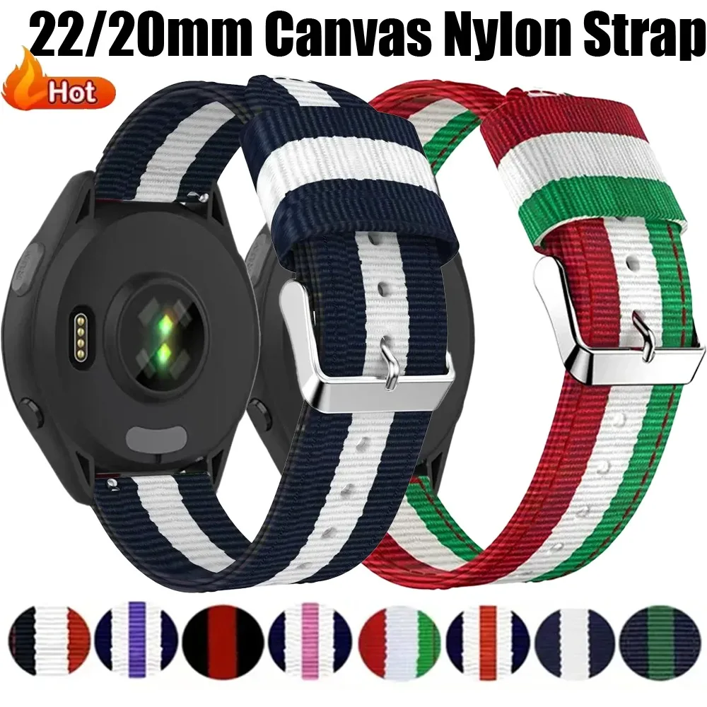 22/20mm Canvas Nylon Loop Strap for Xiaomi Watch 5/2/S5-4-3-2-1 Fashion Bracelet OPPO Watch S-X2-X/Oneplus Watch 3-Lite-4 Correa