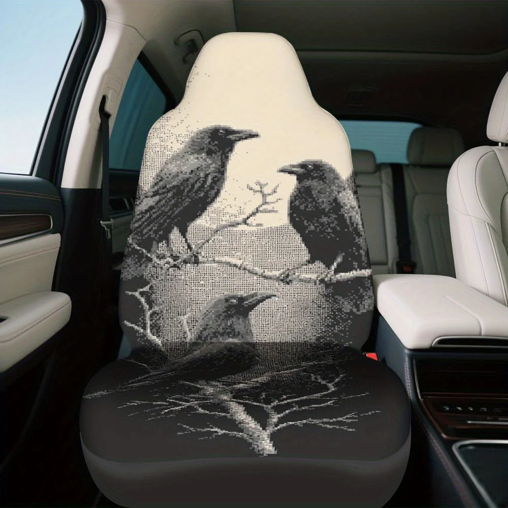 2pcs, Raven Moon Pattern Car Seat Covers, Easy To Install And Washable, Compatible With Most Sedan And SUV Front Seats, Perfect
