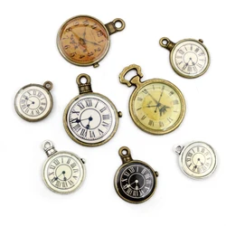 8pcs Antique Bronze Silver Plated Clock Handmade Charms Pendant:DIY for bracelet necklace