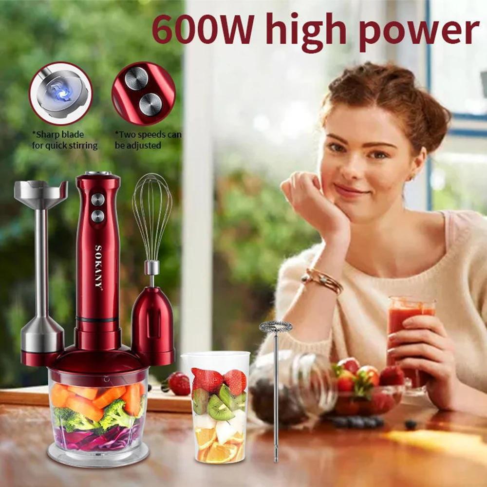 

600W Electric Blender Cooking Stick Baby Food Machine Meat Grinder 5 In 1 Multi-functional Home Mixer Hand-held Stirring Stick