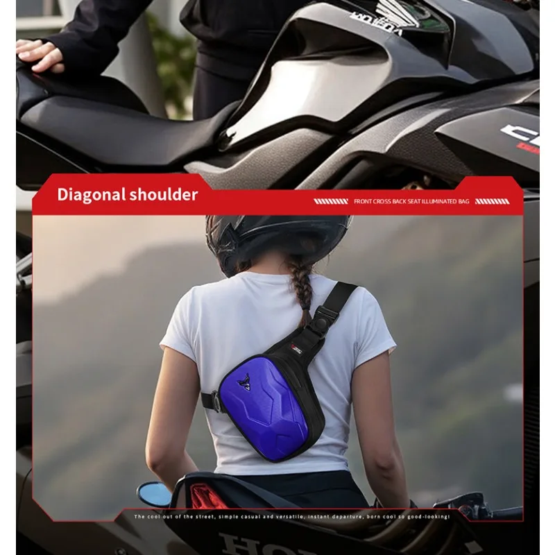 Carbon Fiber Style Motorcycle Drop Leg Bag Wateproof Hard Shell Riding Diagonal Shoulder Bag Expandable Large Capacity Waist Bag