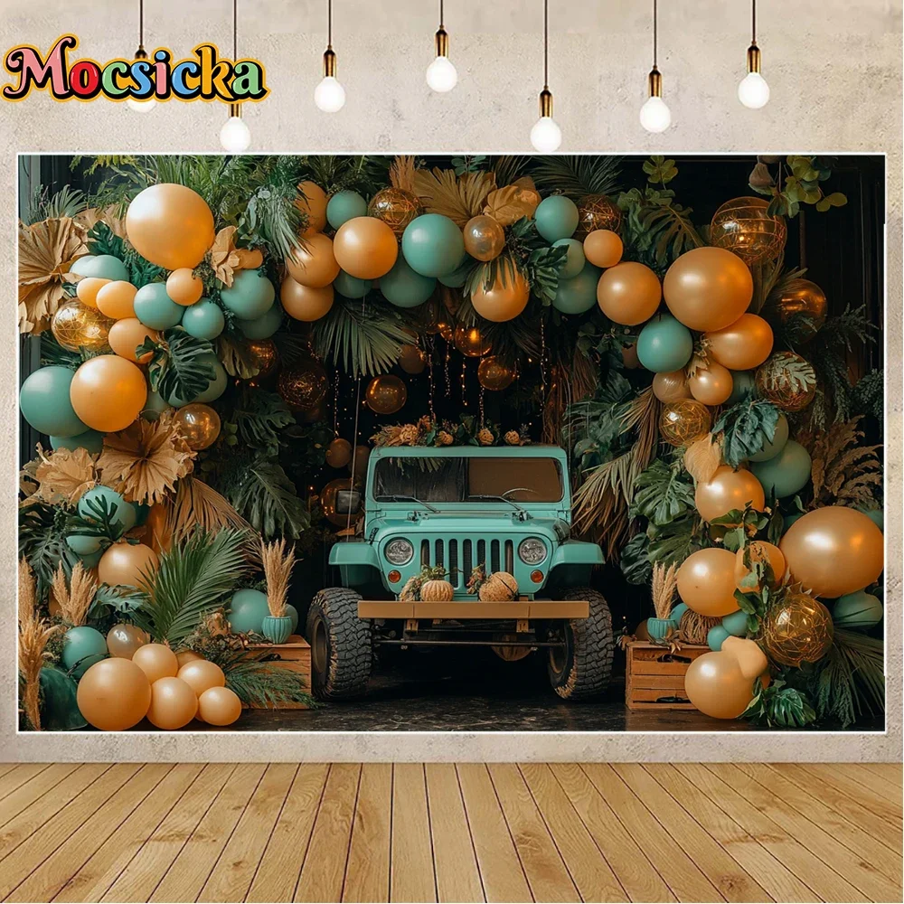 Mocsicka Happy Birthday Cake Smash Photography Background Forest Cross Country Adventure Party Kids Photo Backdrops Studio Props