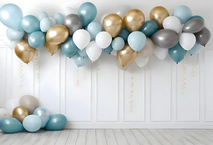 Mehofond-大人の写真の背景、誕生日パーティー、結婚式、ポートレート、背景、写真スタジオ、青と金の風船、白い部屋