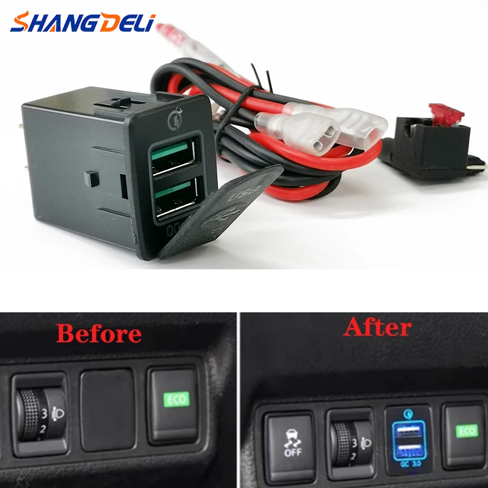 

Синий свет, подходит для Nissan Tiida X-Trail, автомобильное зарядное устройство, двойная USB-разъем для зарядного устройства, адаптер питания, автомобильные аксессуары