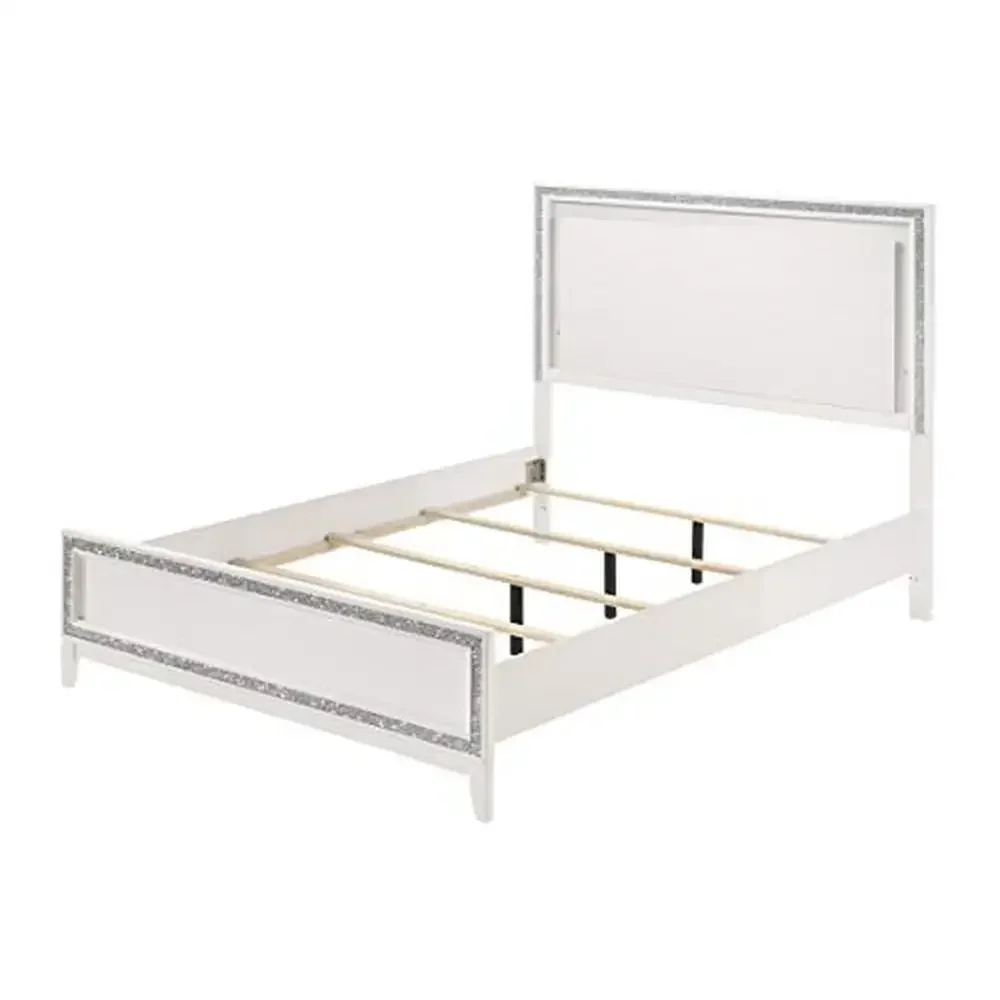 

Wooden LED Queen Panel Bed with Silver Trim Accent Low Profile Footboard Contemporary Style Queen Size 84"L x 63"W x 56"H 250lb