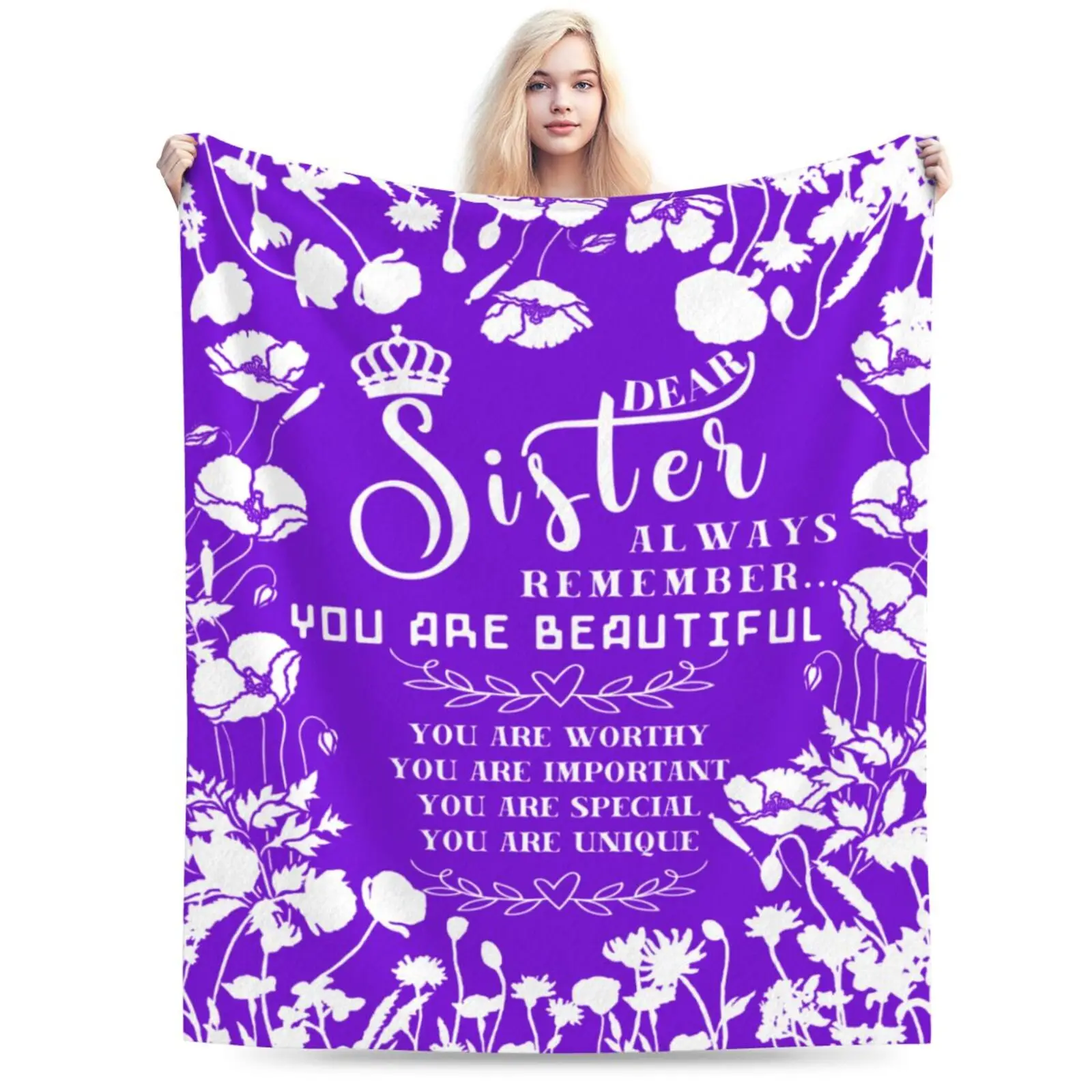 

To My Sister Purple Throw Blanket Ultra-Soft Lightweight Flannel Cozy Blanket Birthday Christmas Gifts Ideas for Bed Couch Sofa