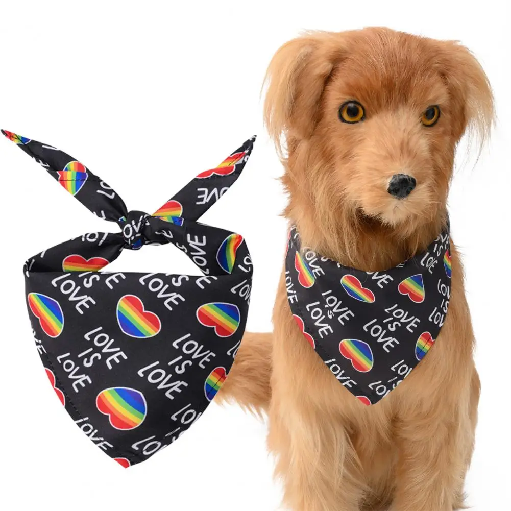 Pet Bandana Triangular Soft Pet Neckerchief Dress Up Washable Scarf Bib Rainbow Heart Print Dog Puppy Cat Collar Pet Supplies