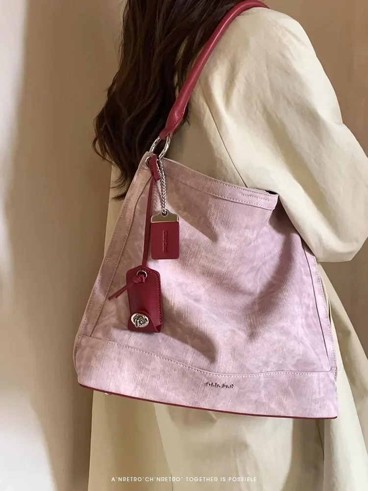 

2025 New Women's Dried Rose Gradient Tote Bag - Large Capacity Convertible Shoulder Perfect for Office Workers