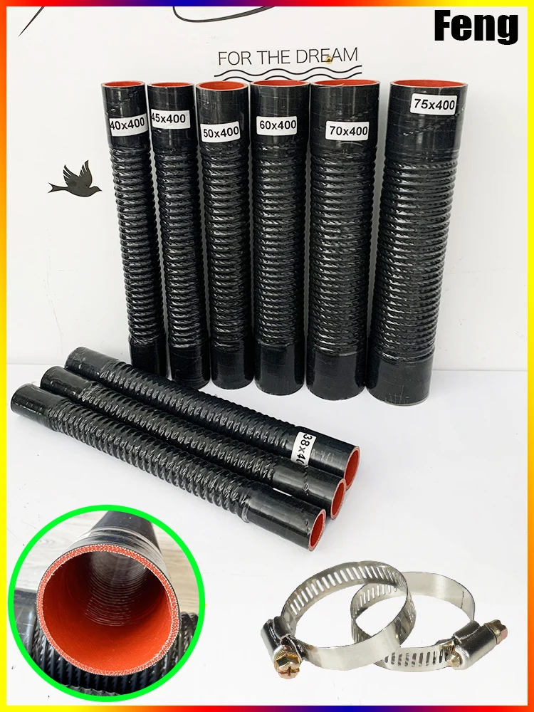 Universal Silicone Flexible Hose and 2 Clamps ID30-100mm Length 400mm Air Intake Pipe Radiator Tube High Pressure Temperature R