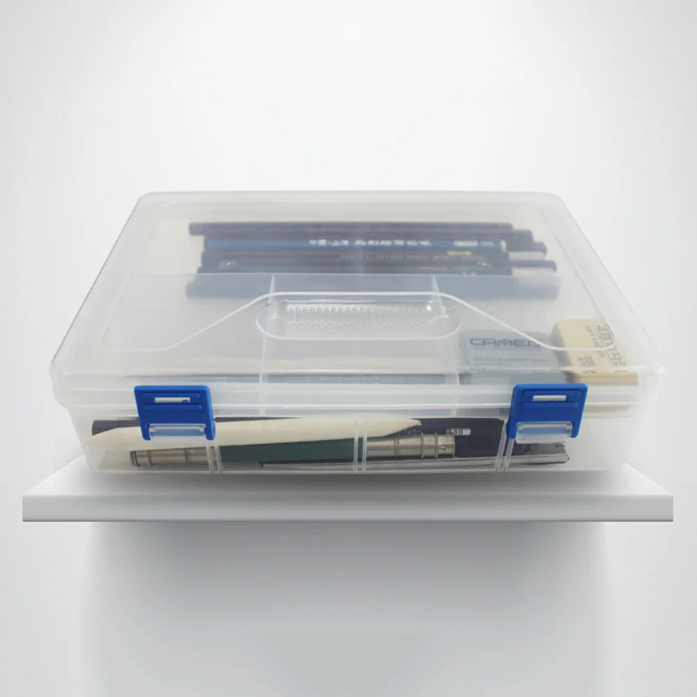 

1Pcs Pencil Case Large Transparent Plastic Double Layer Lightweight Portable for Art Design Supplies Plastic Pencil Box