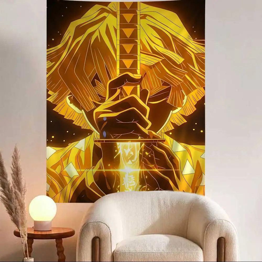 

Anime Warrior Wall Tapestry Golden Sword Hero Wall Art Striking Anime Hero Wall Hanging Bedroom Decor Wall Art Decor Background