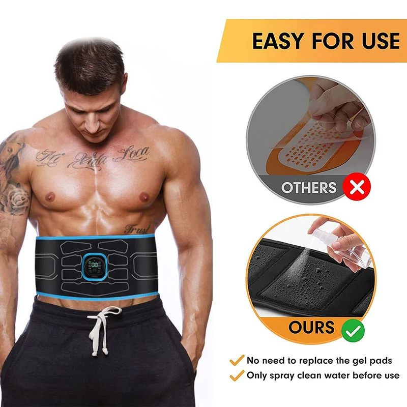 EMS Muscle Stimulator Massage Abs Trainer Abdominal Toning Belt Abdomen Waist USB Rechargeable Body Exercise Fitness Equipment