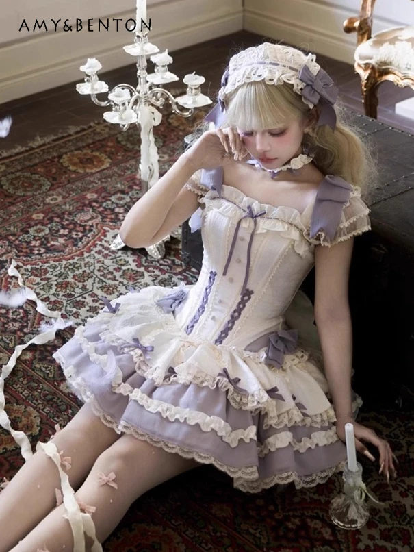 Vestidos de Noche elegantes y dulces de Lolita, vestido de cumpleaños de estilo Ballet ligero de lujo de alta gama para mujer, vestido tutú ajustado JSK con volantes