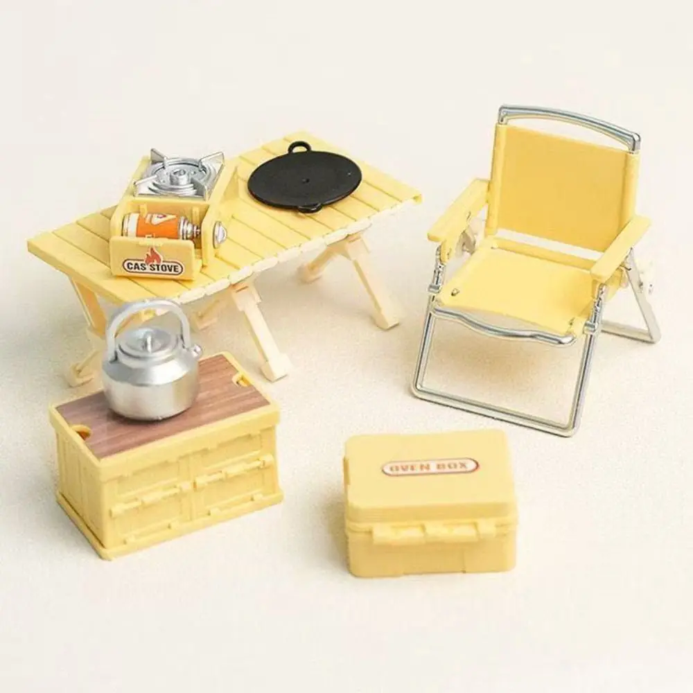 Modelo de simulación, juego de Picnic en miniatura para acampar, juego de simulación, silla plegable de educación temprana, estufas de Gas, modelo 1:12 para casa de muñecas