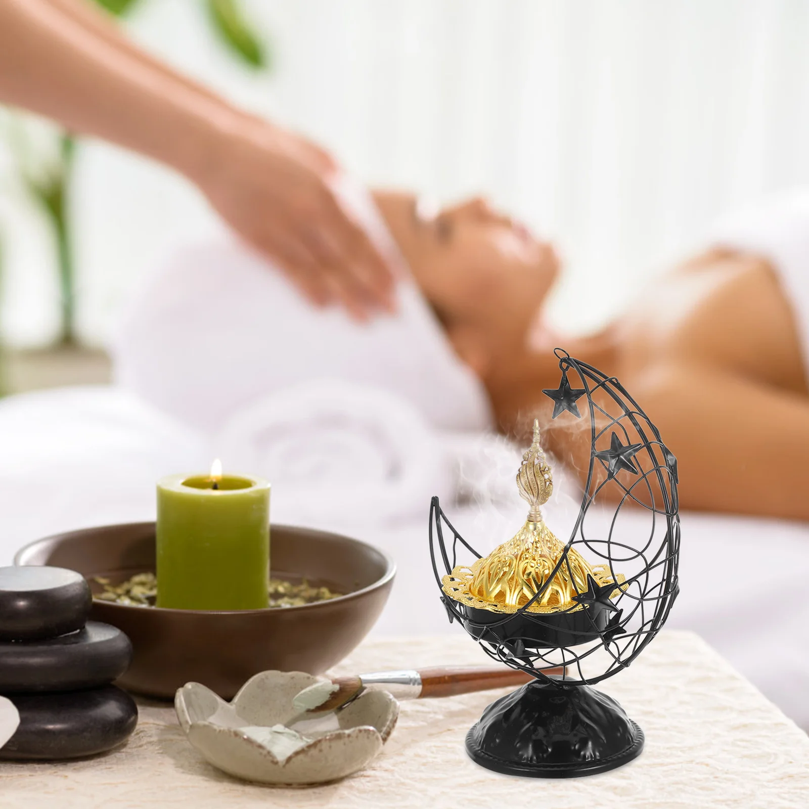 

1pcs Moon Incense Burner Iron Craft Aromatherapy Desktop Burner For Home Office Bedroom Ramadan Eid Decor Middle Eastern Censer