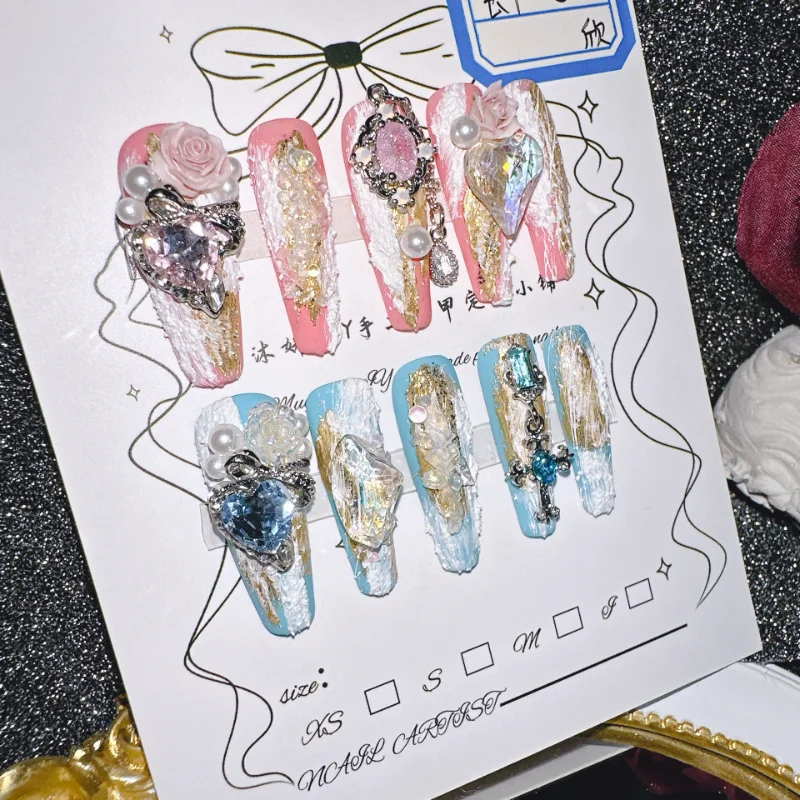 10Pcs High Quality Handmade Press on Nails Carved Snowflake Hand-Painted Line Outline Fake Nails  Elegant Commuting Style