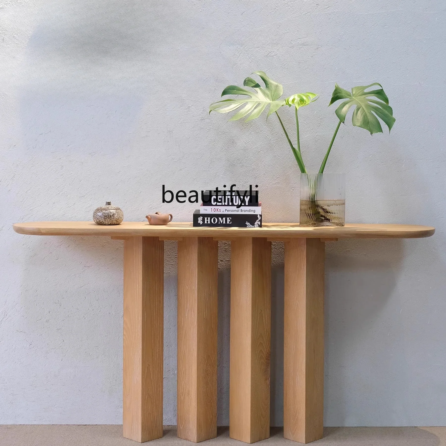 TTT Solid Wood Entrance Terrace Home Retro Ash Wood Old Entrance Table Middle Antique Corridor Aisle Decorative Cabinet