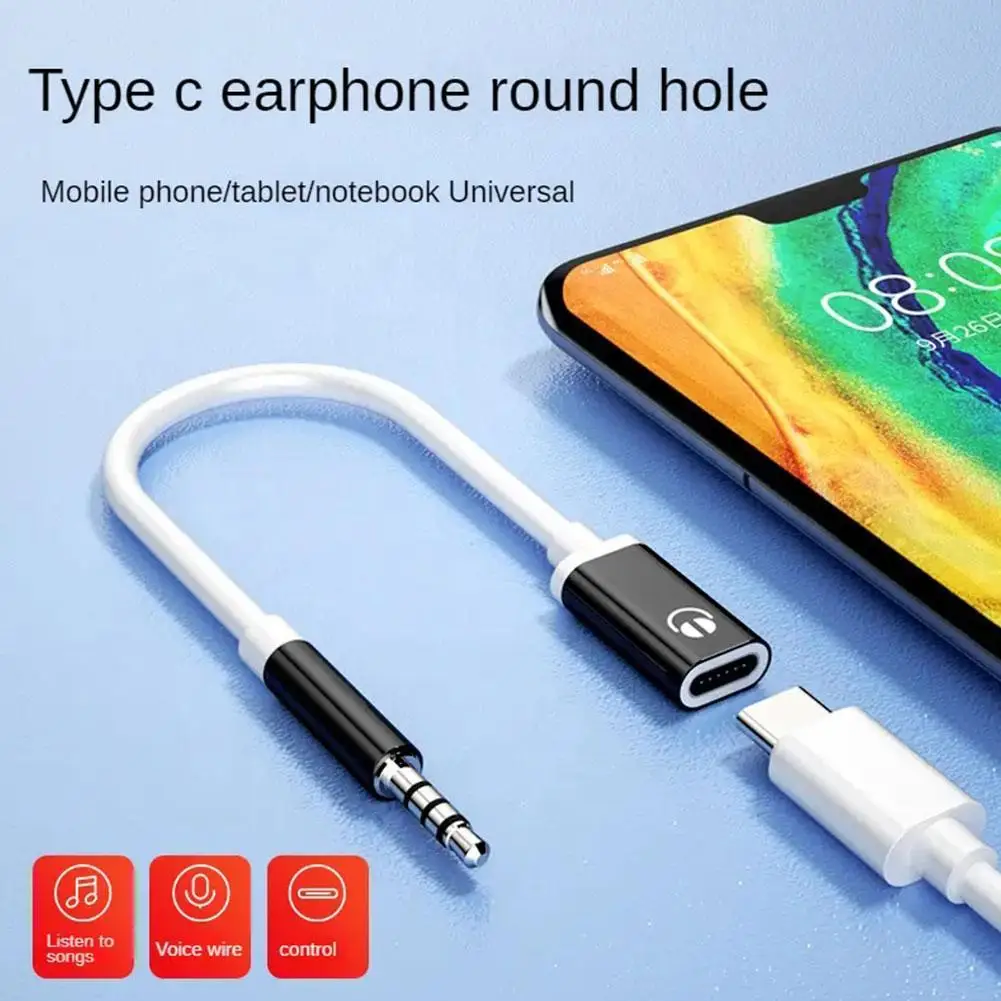 3.5Mm Headphone Adapter 3.5mm Male To Type-c Female Headphone Converter Flat To Round Analog Laptop 1Pcs