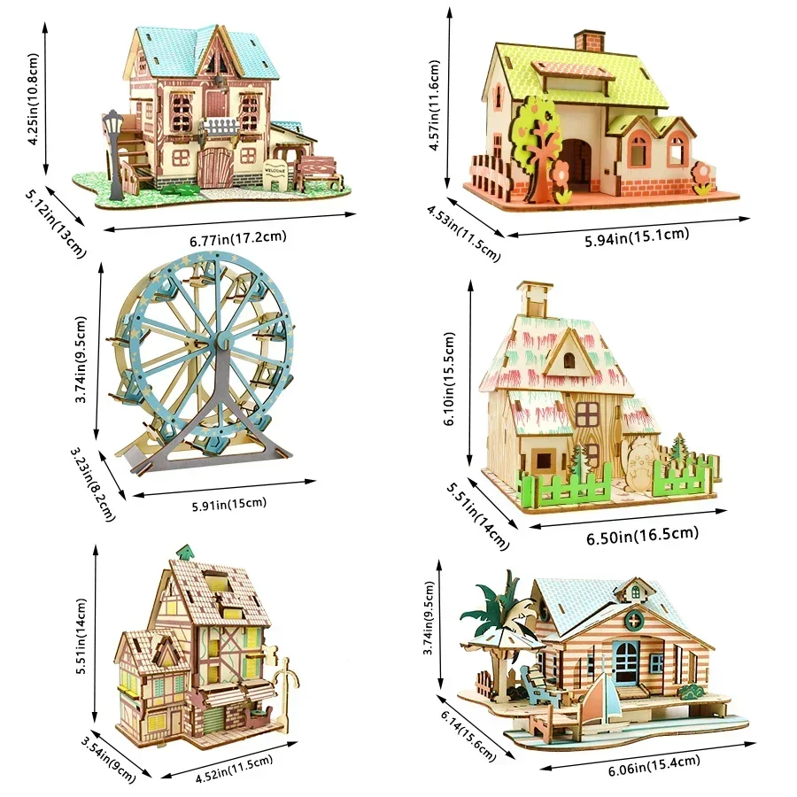 Puzzle in legno 3D giocattoli Jigsaw Architecture assemblaggio fai da te Building House Model Kit Puzzle per bambini giocattolo educativo in legno per bambini