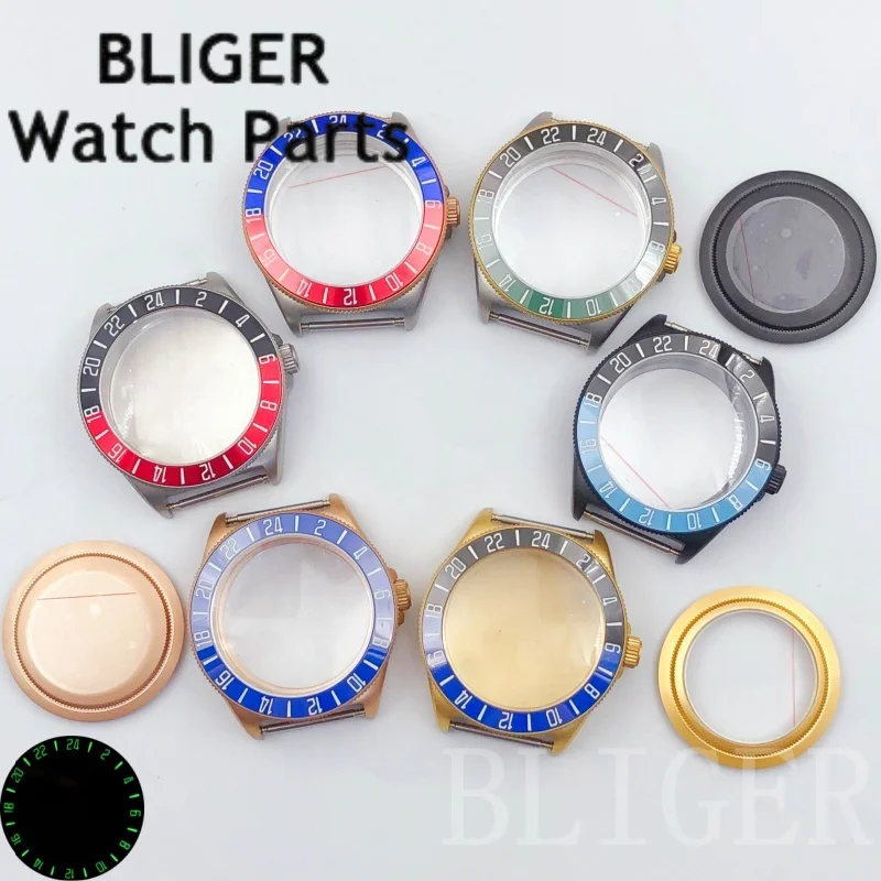 BLIGER 40 мм лягушка 100 м сталь с покрытием для дайвинга золото розовый черный матовый корпус часов куполообразный сапфир подходит для механизма NH34 NH35 ETA2824 PT5000
