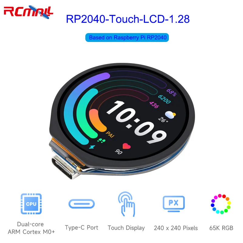 

RP2040 Microcontroller Development Board with 1.28inch Round Touch LCD Compact size Accelerometer And Gyroscope Sensor