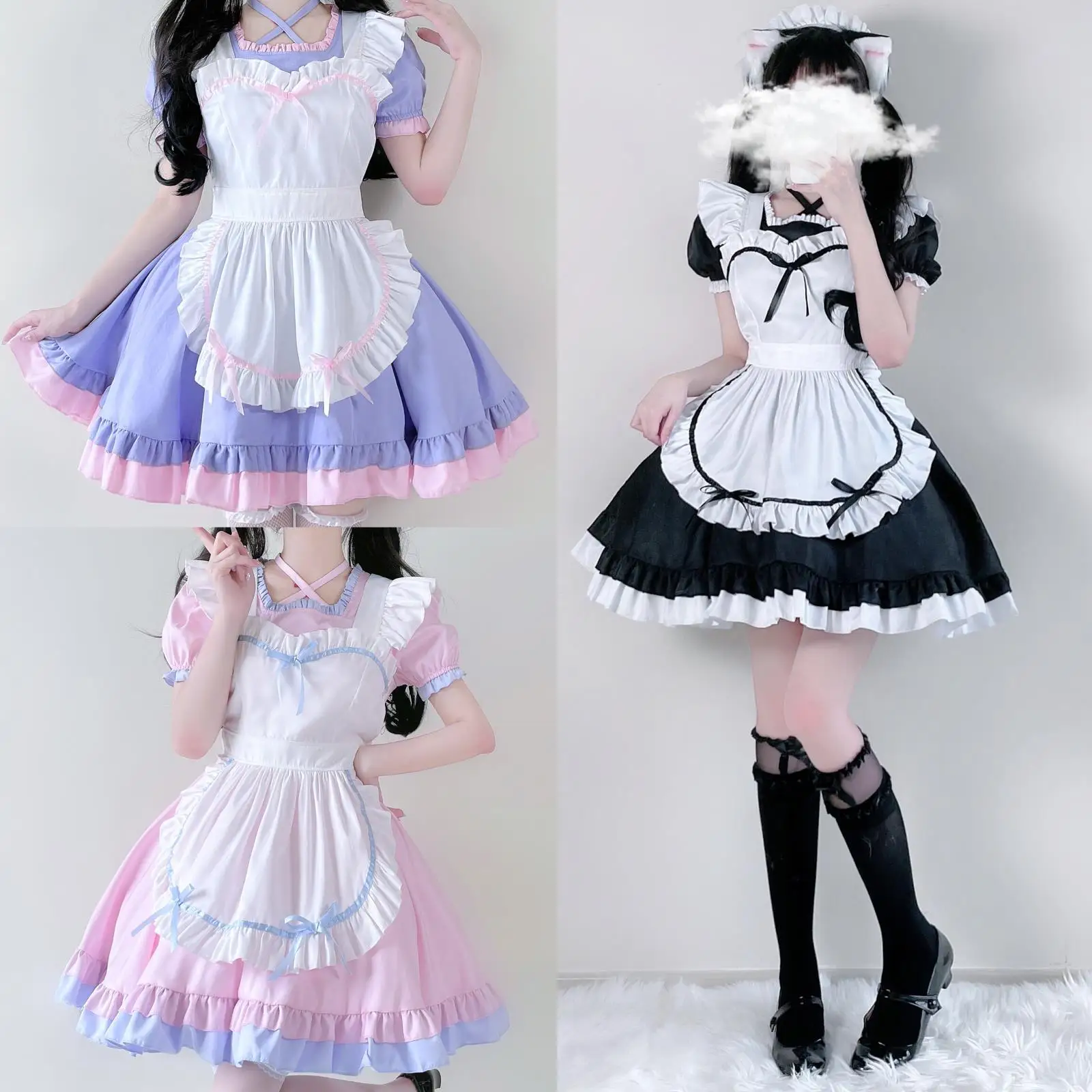 Traje de sirvienta japonesa en blanco y negro, disfraz de Anime, vestido de Lolita, falda de cómic Sexy bonita