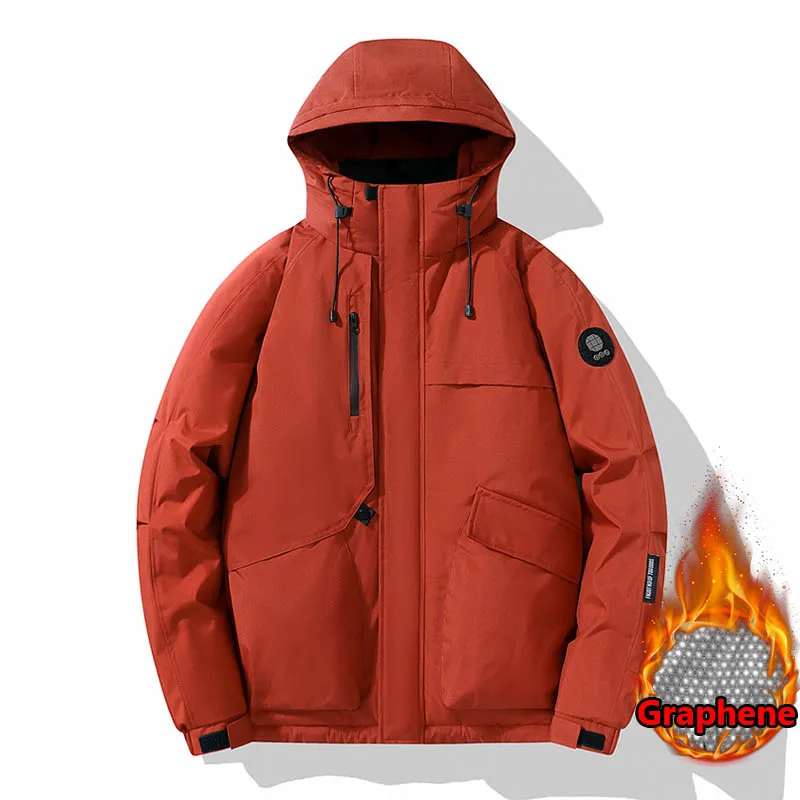 Men's Graphene Hooded Padded Jacket Winter Thick Windproof Water Resistant Outdoor Mountaineering Coat Warm Hiking Outerwear