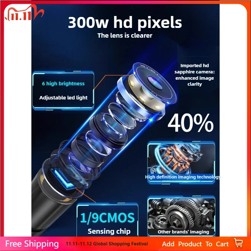 

Mobile Phone Endoscope High-definition Car Maintenance 360 Degree Rotating Camera Sewer Industrial Grade Pipeline Inspection